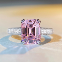 wholesale S925 sterling silver thick gold-plated ring with pagoda-cut premium pink diamond, exquisite craftsmanship, lightweight luxury, elegant pink diamond ring for women-White Diamond-CBJZ081>No.6