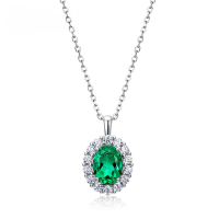 wholesale S925 Sterling Silver New European-Style Lab-Created Emerald Pendant Necklace for Women Wholesale Customization-Cultured Ruby (oval pointed bottom cut 8*6MM/1CT)>925 Silver