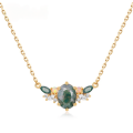 wholesale S925 Silver Cross-Border New European and American Light Luxury Natural Moss Agate Necklace for Women, Versatile Collarbone Chain with Green Moss Stone-0-0