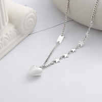 wholesale S925 Sterling Silver Korean Style Small Fresh Star Pendant with Interlocking Heart Sweet Collarbone Necklace-YFL481/approx. 9.4g 925 silver