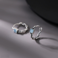 wholesale S925 Sterling Silver Minimalist and Versatile Fashionable Square Blue Zircon Retro Ear Clasps Hoops, Niche and Elegant-0-0