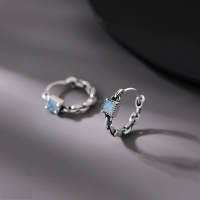 wholesale S925 Sterling Silver Minimalist and Versatile Fashionable Square Blue Zircon Retro Ear Clasps Hoops, Niche and Elegant-Blue Zircon Vintage Earrings 925 Silver