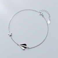 wholesale Sterling Silver S925 Women's Korean Style Paper Airplane Anklet with Diamond Stars, Minimalist and Fresh-s925 silver anklet 925 silver