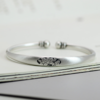 wholesale 999 Silver Peony Blossom Open Bangle for Women, Retro Matte Minimalist National Trend Young Concubine Bracelet New Style-One bracelet (1000135) Pure silver