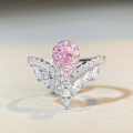 wholesale 925 Sterling Silver V-Shaped Ring with Pink Diamond Teardrop and Marquise Wheat Design, Versatile Instagram Style, TikTok Live Hot Seller-0-0