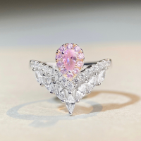 wholesale 925 Sterling Silver V-Shaped Ring with Pink Diamond Teardrop and Marquise Wheat Design, Versatile Instagram Style, TikTok Live Hot Seller-Pink Diamond-CBJZ335 No. 8
