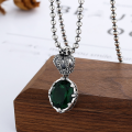 wholesale S925 sterling silver vintage cross crown emerald pendant ethnic court-style DIY free accessories-0-2