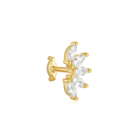 wholesale S925 Sterling Silver Marquise Crown Double-sided Threaded Cartilage Earring With Zircon-Single gold #3