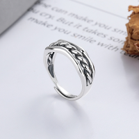 wholesale S925 Silver Retro Vintage Chain Twist Three-Layer Minimalist Design Creative Versatile Open Ring-YJ1086/approx. 4g Adjustable opening