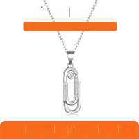 wholesale Metal Material S925 Sterling Silver Paper Clip Necklace Heart Shape Minimalist Geometric Design Silver Collarbone Chain for Women Hot Selling-Platinum 0.08 carat (with certificate)  925 silver