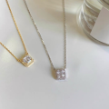wholesale S925 Sterling Silver Fashionable Small Sugar Cube Diamond Necklace, Niche Design, Light Luxury Versatile Princess Collarbone Chain Jewelry-0-0