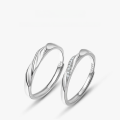 wholesale S925 Sterling Silver Adjustable Möbius Strip Love Frequency Couple Rings, Minimalist and Niche Luxury Matching Bands-0-2