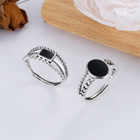 wholesale S925 Sterling Silver Retro Thai Silver Antique Style Twisted Double-Layer Resin Irregular Design Statement Adjustable Ring-YFJ477/B approx. 2.4g &gt; opening adjustable