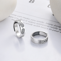 wholesale S925 Sterling Silver Retro Literary Wide Band Adjustable Ring with Auspicious Ancient Scripture Inscription-YJ1101/matt finish about 5.5g opening adjustable