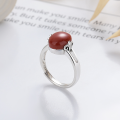 wholesale S925 Sterling Silver Retro Oval Red Agate Inlaid Ring Trendy Versatile Statement Ring-0-1