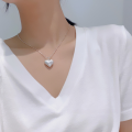 wholesale 925 Sterling Silver Women's Necklace Matte Granular Textured 3D Heart Ins Minimalist Style Luxury High-End Choker Chain Wholesale-0-2