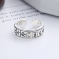 wholesale S925 sterling silver retro and creative mahjong-inspired open ring featuring east, west, south, north, center, fortune, and blank tile designs-0-1