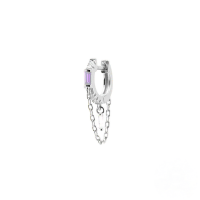 wholesale S925 Sterling Silver Geometric Tassel Chain Square Zircon Pendant Earrings-Single platinum-purple diamond 925 silver