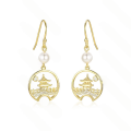 wholesale 925 Sterling Silver Chinese Style Garden Architecture Minimalist Large Circle Pearl Earrings for Hanfu Wholesale-0-4