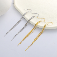 wholesale S925 sterling silver minimalist long tassel chain earrings, simple design, INS luxury style, versatile for women-132FR/white gold about 3 grams/pair>925 silver