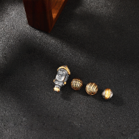 wholesale S925 silver antique DIY accessories Tara three-way Buddha head, 108 Buddhist bead bracelet, necklace accessories-Black gold round beads