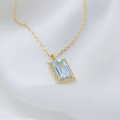 wholesale 10K Gold New Fashionable Light Luxury Natural Gemstone Women's Necklace Aquamarine Pendant Customized by Manufacturer-0-1