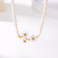 wholesale New minimalist and elegant sterling silver shell plum blossom necklace for women, French retro design freshwater pearl necklace, best-selling-Plum Blossom Freshwater Pearl Necklace/14.03g&gt;TL013130
