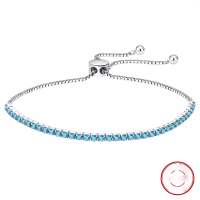 wholesale S925 Sterling Silver Tennis Chain with Blue Zirconia Round Stones, Factory Direct Wholesale-2.0mm zirconium, adjustable: 16-23cm Weight: 2.89g 925 silver