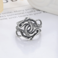 wholesale S925 Sterling Silver Vintage New Creative Double-Headed Snake Design Statement Open Ring Dark Style Personality Index Finger Ring-0-2