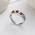 wholesale S925 Sterling Silver Multi-layer Red Agate Rotatable Ring, Stylish and Trendy Internet-Famous Dynamic Index Finger Ring-0-1