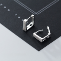 wholesale S925 silver ear clips, Japanese-style minimalist double-layer diamond-inlaid square short hoop earrings, geometric shape earrings G1759-0-2