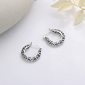 wholesale S925 Sterling Silver Irregular Hollow-Out U-Shaped Earrings, Retro and Unisex Style for Men and Women-0-2