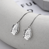 wholesale S925 sterling silver retro lotus leaf long tassel earrings with a literary ancient style, elegant and versatile-180FR/approx. 2.4g>925 silver