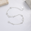 wholesale S925 Sterling Silver Trendy Korean Japanese Minimalist Hollow Heart Bead Double Layer Bracelet for Women, Versatile Ins Style Accessory-0-2