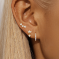 wholesale S925 Sterling Silver Zircon-accented Minimalist Floral Ear Cuff And Stud Set-0-2