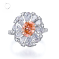 wholesale S925 Silver New Imported High Carbon Diamond Oval 7*9 Padparadscha Ring for Women Live Stream Style-0-0
