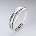 wholesale S925 Sterling Silver Korean and Japanese Minimalist Smooth Overlapping Line Texture Trendy Versatile Cold Tone Open Ring-0-0