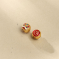 wholesale S925 silver gold-plated enamel cloisonné sun moon stars lion dance round bead spacer bead DIY silver jewelry accessories-0-5