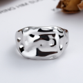 wholesale S925 Sterling Silver Korean Style Luxury Textured Open Ring, Bold Exaggerated Hip-Hop Punk Ring for Women-0-1
