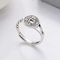 wholesale S925 Sterling Silver Retro Antique Coin Hard Chain Style Openwork Mix-and-Match Open-End Ring-YFJ971/approx. 3g Adjustable opening