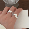 wholesale S925 Sterling Silver Wrapped Diamond-Shaped Minimalist Open Adjustable Ring for Women, Korean Style New Ins Trendy Versatile Band-0-2