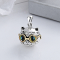 wholesale S925 Sterling Silver Trendy 3D Cartoon Big Head Big Eyes Cat Pendant Necklace Street Hip-hop Accessory-0-2
