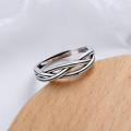 wholesale S925 Sterling Silver Korean-style Personalized Hip-hop Street Fashion Multi-layer Crossed Wrapped Trendy Open Ring-0-1