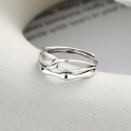 wholesale S925 Sterling Silver Korean-style Creative Double-layer Crossed Line Hollow-out Knot Minimalist Open Ring-0-1