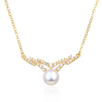 wholesale S925 Sterling Silver Diamond-Embedded Freshwater Pearl Necklace for Women, Elegant Fashionable Luxurious Personalized Collarbone Chain Set Wholesale-003581-Gold>S925 Silver