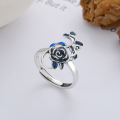 wholesale S925 Sterling Silver Vintage Creative Enamel Plique-à-jour Rose French-Style Exquisite Versatile Open Adjustable Ring-0-1