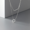 wholesale S925 silver necklace women's Korean version small fresh elegant inlaid diamond circle one-word double layer collarbone chain D777-0-1