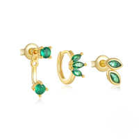 wholesale S925 Sterling Silver With Inlaid Zircons Star And Moon Marquise Earrings, Ear Hoops, Popular Among European And American Ins Trendsetters-3-piece set - Gold#2 925 silver