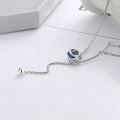 wholesale S925 Sterling Silver Korean Style Minimalist Ins Drip Glue Blue Circle Interlocking Tassel Necklace-0-1