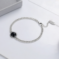wholesale S925 Sterling Silver Retro Vintage Wide Side Chain Black Agate Bracelet Ins Cross-Border Punk Style Jewelry-0-1